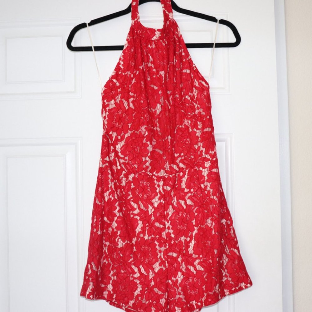 Missguided Red Lace Halter Romper